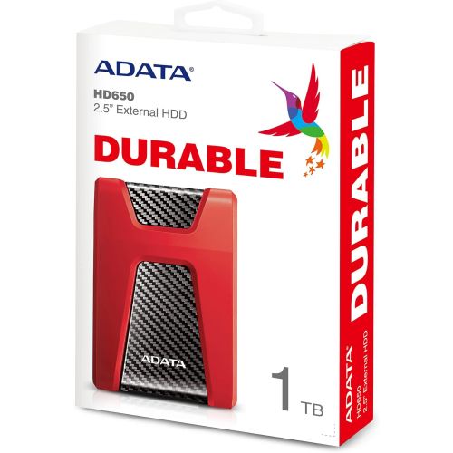  ADATA HD650 1TB Anti-Shock External Hard Drive, Red (AHD650-1TU3-CRD)