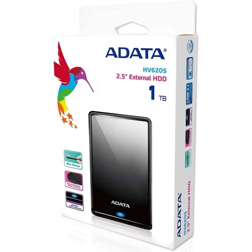  ADATA AHV620S-1TU3-CBK 1TB HV620S Slim External Hard Drive 2.5 USB 3.1 11.5mm Thick Black - (Storage External Hard Drives)