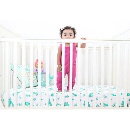  100% Organic Cotton Fitted Crib Sheet by ADDISON BELLE - Premium Baby Bedding - Soft, Breathable & Durable (Mermaid)