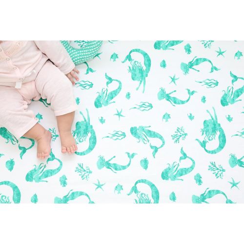  100% Organic Cotton Fitted Crib Sheet by ADDISON BELLE - Premium Baby Bedding - Soft, Breathable & Durable (Mermaid)