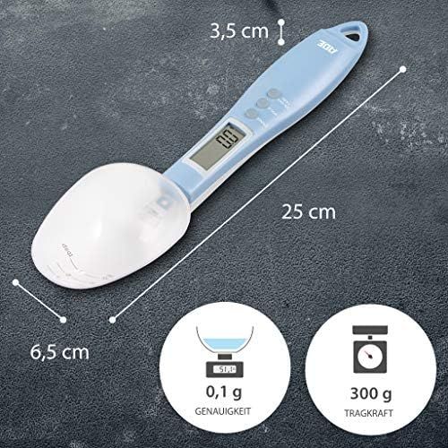  ADE Digitale Loeffelwaage KE 1808-1 Eni (Messloeffel zum prazisen Wiegen und Dosieren auf 0,1 Gramm genau, auch fuer Fluessigkeiten, mit LCD Display) blau