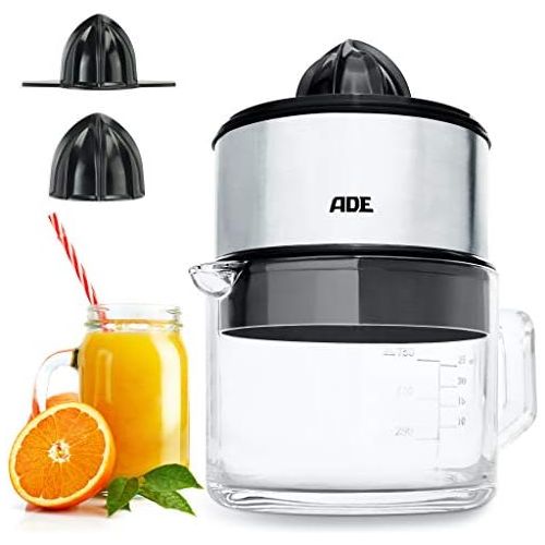  [아마존베스트]ADE KA1803 KA 1803 Electric Juicer + High-Quality Glass Carafe (Citrus Juicer with 60 Watt Motor, BPA-Free, Automatic Start-Stop) Silver, Inoxidable,