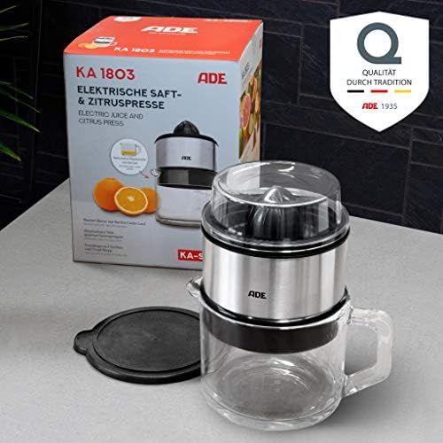  [아마존베스트]ADE KA1803 KA 1803 Electric Juicer + High-Quality Glass Carafe (Citrus Juicer with 60 Watt Motor, BPA-Free, Automatic Start-Stop) Silver, Inoxidable,