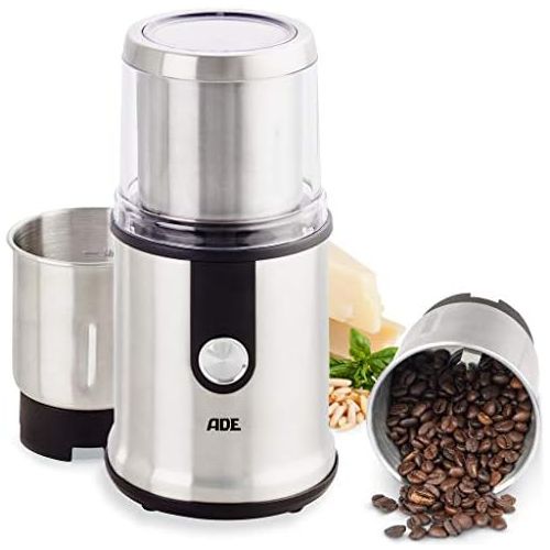  [아마존베스트]ADE KA1805 Multifunctional Coffee Grinder Spice Mill (Crusher, 2 Grinding Containers, Extra Sharp Blades, GS Certified), Stainless Steel, 300 ml