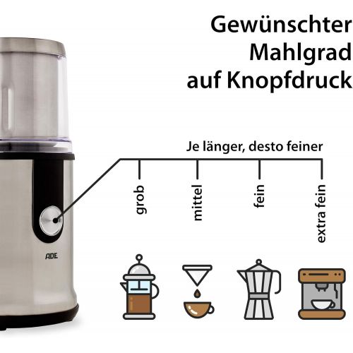  [아마존베스트]ADE KA1805 Multifunctional Coffee Grinder Spice Mill (Crusher, 2 Grinding Containers, Extra Sharp Blades, GS Certified), Stainless Steel, 300 ml