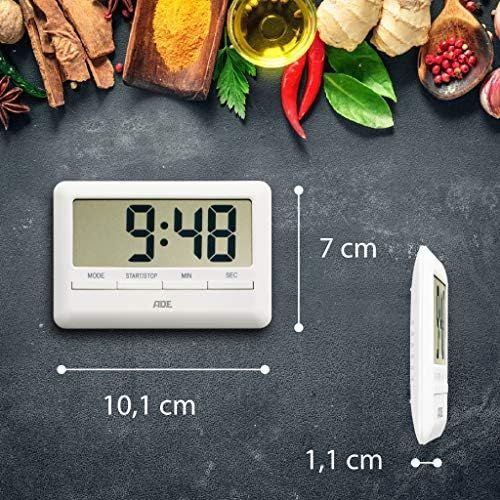  [아마존베스트]ADE Digital Kitchen Timer TD 1600 (The Worlds Flatest Timer Including Time, Alarm, Countdown and Stopwatch, Magnetic Hanger, LCD Display) White