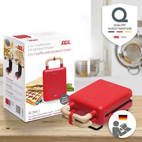  ADE KG2006 Waffle Iron, Sandwich Maker, 2 in 1 Replaceable Plates, Sandwich Toaster with Non Stick Coating for Baking and Toasting, Carry Handle with Locking Device, Matte Colour F