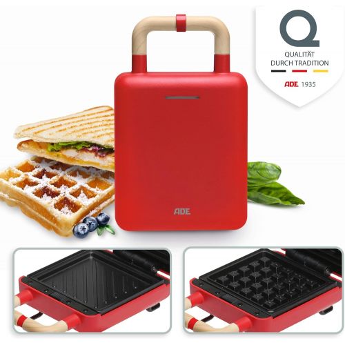  ADE KG2006 Waffle Iron, Sandwich Maker, 2 in 1 Replaceable Plates, Sandwich Toaster with Non Stick Coating for Baking and Toasting, Carry Handle with Locking Device, Matte Colour F