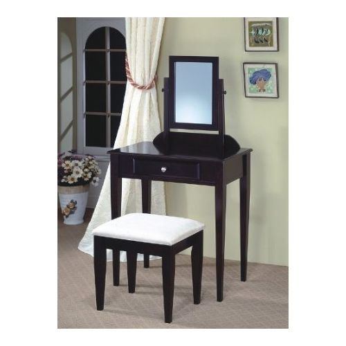  ADF JRS Wood Vanity Set with Stool and Mirror Black Finish