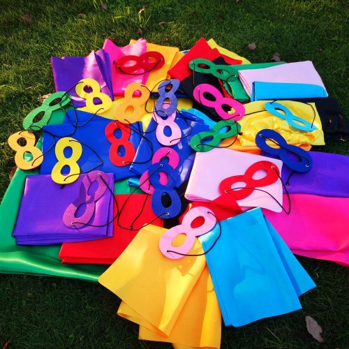  ADJOY Kids Superhero Capes and Masks with Large Superhero Stickers - Super Hero Costume for Parties - 10 Sets (20PCS)