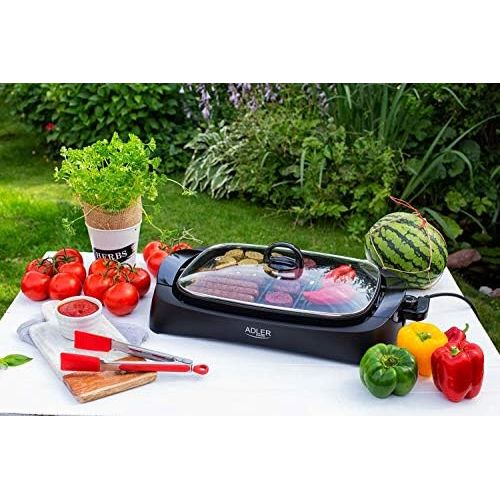  [아마존베스트]Adler Electric Table Grill | 2,200 Watt | Thermostat | Cast Iron Grill Surface | Glass Lid | Continuous Temperature Control | Table Grill | Stand Grill | Party Grill | Electric BBQ Grill