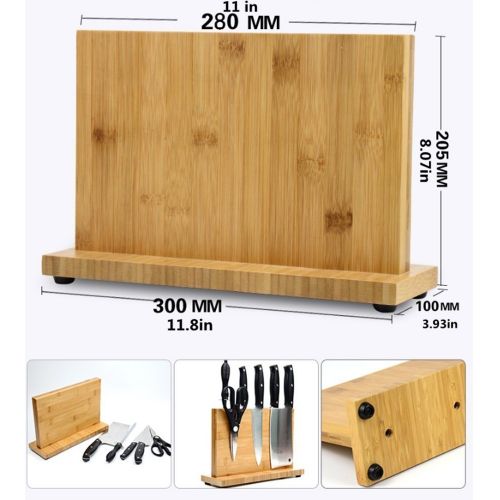  ADMLCactusGreen Magnetic Kitchen Knife Block(Natural Bamboo),Knife Holder,Knife Organizer Block,Knife Dock,Cutlery Display Stand and Storage Rack,Kitchen Scissor Holder,Large Capacity,Double Side