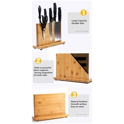  ADMLCactusGreen Magnetic Kitchen Knife Block(Natural Bamboo),Knife Holder,Knife Organizer Block,Knife Dock,Cutlery Display Stand and Storage Rack,Kitchen Scissor Holder,Large Capacity,Double Side