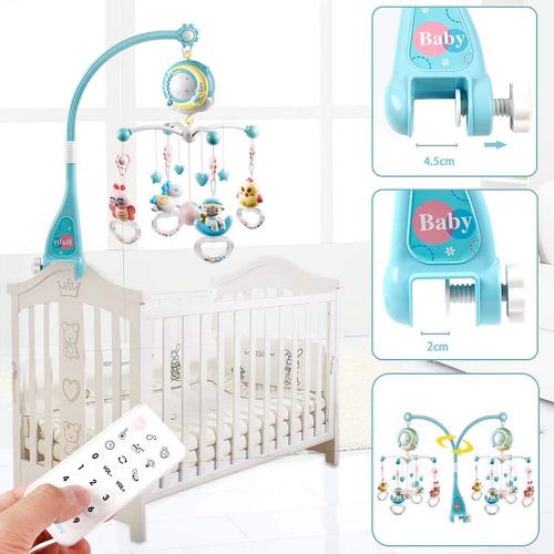  Baby Musical Crib Mobile with Remote Control,ADSRO Baby Bed Bell Rattle lastic Hanging Rattles Stars Light Flash, Music Box for Kids Newborn Baby Infant Toys