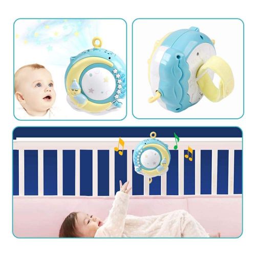  Baby Musical Crib Mobile with Remote Control,ADSRO Baby Bed Bell Rattle lastic Hanging Rattles Stars Light Flash, Music Box for Kids Newborn Baby Infant Toys