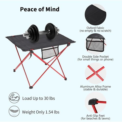  Portable Camping Table, ADVENATURE Ultralight Small Folding Camp Desk for Outdoor, Beach, Picnic, Novice Friendly, Quick Setup, Foldable Aluminum Frame, Upgraded Side Pockets, Hand