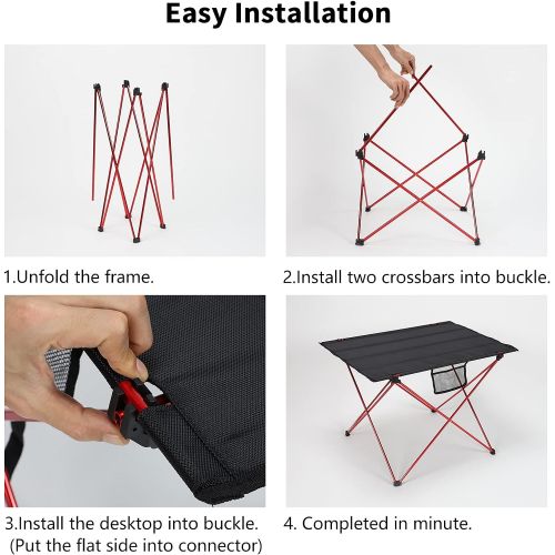  Portable Camping Table, ADVENATURE Ultralight Small Folding Camp Desk for Outdoor, Beach, Picnic, Novice Friendly, Quick Setup, Foldable Aluminum Frame, Upgraded Side Pockets, Hand