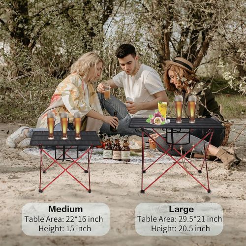  Portable Camping Table, ADVENATURE Ultralight Small Folding Camp Desk for Outdoor, Beach, Picnic, Novice Friendly, Quick Setup, Foldable Aluminum Frame, Upgraded Side Pockets, Hand