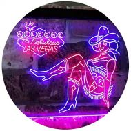 ADVPRO Cowgirl Welcome to Las Vegas Beer Bar Display Dual Color LED Neon Sign Red & Blue 12 x 8.5 st6s32-i2737-rb