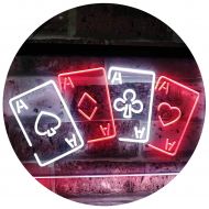 ADVPRO Four Aces Poker Casino Man Cave Bar Dual Color LED Neon Sign White & Red 16 x 12 st6s43-i2705-wr