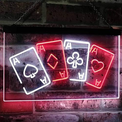  ADVPRO Four Aces Poker Casino Man Cave Bar Dual Color LED Neon Sign White & Red 16 x 12 st6s43-i2705-wr