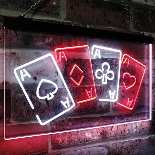  ADVPRO Four Aces Poker Casino Man Cave Bar Dual Color LED Neon Sign White & Red 16 x 12 st6s43-i2705-wr