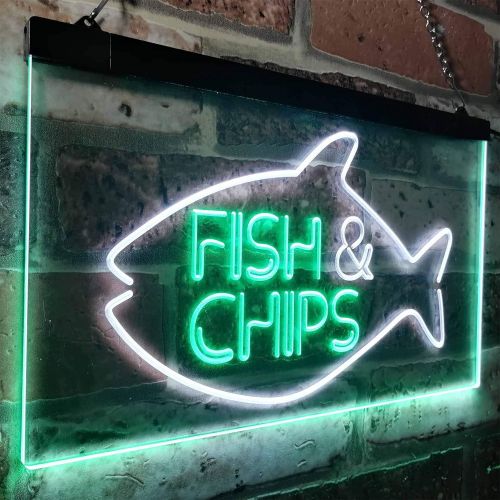  ADVPRO Fish & Chips Fast Food Open Display Dual Color LED Neon Sign White & Green 16 x 12 st6s43-i3155-wg