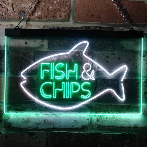  ADVPRO Fish & Chips Fast Food Open Display Dual Color LED Neon Sign White & Green 16 x 12 st6s43-i3155-wg