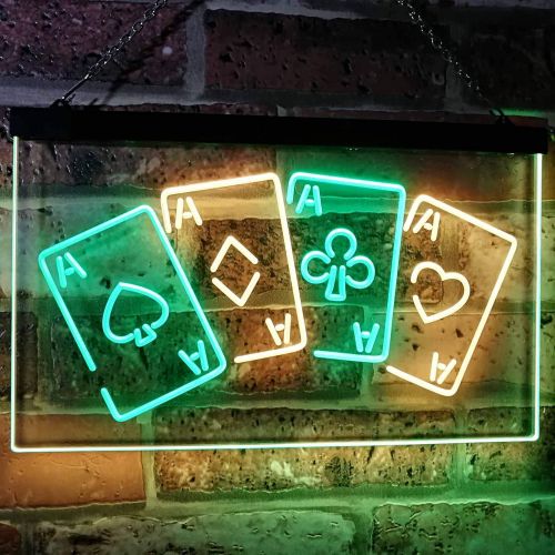  ADVPRO Four Aces Poker Casino Man Cave Bar Dual Color LED Neon Sign Green & Yellow 12 x 8.5 st6s32-i2705-gy