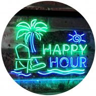ADVPRO Happy Hour Relax Beach Sun Bar Dual Color LED Neon Sign White & Green 12 x 8.5 st6s32-i2558-wg