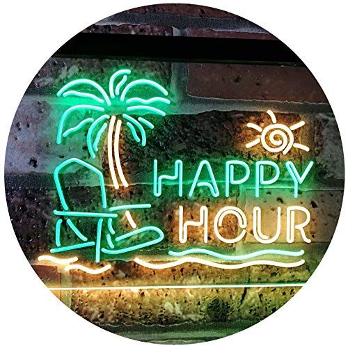  ADVPRO Happy Hour Relax Beach Sun Bar Dual Color LED Neon Sign White & Yellow 16 x 12 st6s43-i2558-wy