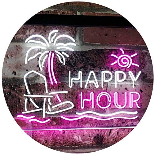  ADVPRO Happy Hour Relax Beach Sun Bar Dual Color LED Neon Sign White & Yellow 16 x 12 st6s43-i2558-wy