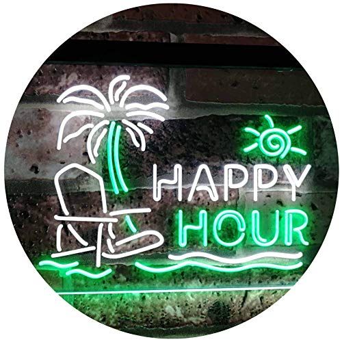  ADVPRO Happy Hour Relax Beach Sun Bar Dual Color LED Neon Sign White & Yellow 16 x 12 st6s43-i2558-wy