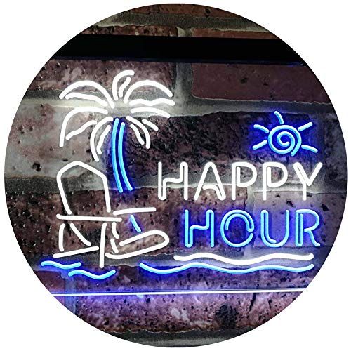 ADVPRO Happy Hour Relax Beach Sun Bar Dual Color LED Neon Sign White & Yellow 16 x 12 st6s43-i2558-wy