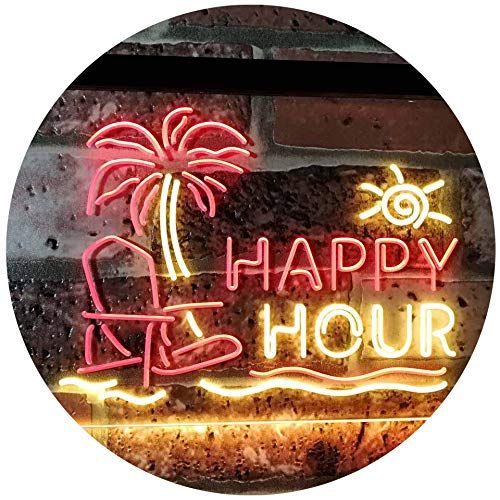  ADVPRO Happy Hour Relax Beach Sun Bar Dual Color LED Neon Sign White & Yellow 16 x 12 st6s43-i2558-wy