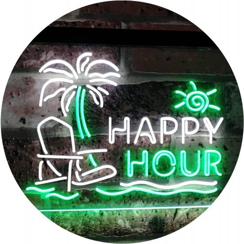  ADVPRO Happy Hour Relax Beach Sun Bar Dual Color LED Neon Sign White & Green 16 x 12 st6s43-i2558-wg