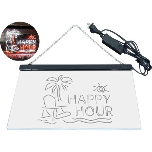  ADVPRO Happy Hour Relax Beach Sun Bar Dual Color LED Neon Sign White & Orange 12 x 8.5 st6s32-i2558-wo