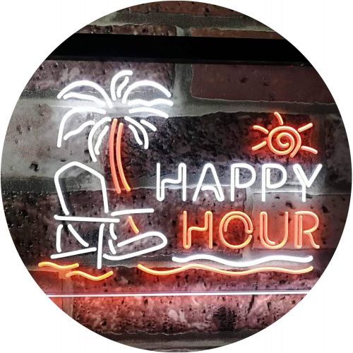  ADVPRO Happy Hour Relax Beach Sun Bar Dual Color LED Neon Sign White & Orange 12 x 8.5 st6s32-i2558-wo