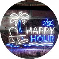 ADVPRO Happy Hour Relax Beach Sun Bar Dual Color LED Neon Sign White & Blue 16 x 12 st6s43-i2558-wb
