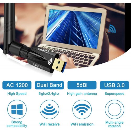  [아마존 핫딜] [아마존핫딜]AE WISH ANEWISH USB WiFi Adapter 1200Mbps, ANEWISH Wireless Adapter USB3.0 Dual Band 11ac(2.4GHz/300Mbps 5GHz/867Mbps) Network LAN Card Dongle for PC Desktop Laptop, Supports Windows, Mac and Linu