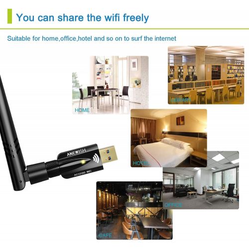  [아마존 핫딜] [아마존핫딜]AE WISH ANEWISH USB WiFi Adapter 1200Mbps, ANEWISH Wireless Adapter USB3.0 Dual Band 11ac(2.4GHz/300Mbps 5GHz/867Mbps) Network LAN Card Dongle for PC Desktop Laptop, Supports Windows, Mac and Linu