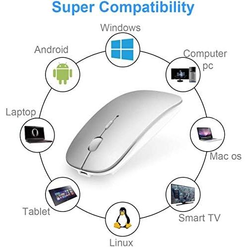  [아마존베스트]AE WISH ANEWISH Bluetooth Mouse, Compatible with MacBook / Tablet / iPad / iPhone (iOS13.1.2 and above) / Quiet Rechargeable Wireless Laptop Mouse for Android / Windows / Linux, 3 DPI Adjustable L