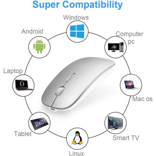  [아마존베스트]AE WISH ANEWISH Bluetooth Mouse, Compatible with MacBook / Tablet / iPad / iPhone (iOS13.1.2 and above) / Quiet Rechargeable Wireless Laptop Mouse for Android / Windows / Linux, 3 DPI Adjustable L