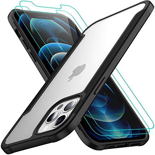  [아마존베스트]AEDILYS Compatible with iPhone 12 case, Compatible with iPhone 12 pro Case [Airbag Series] with [2xScreen Protector] 15Ft. Drop Tested [Scratch-Resistant] 6.1- Black