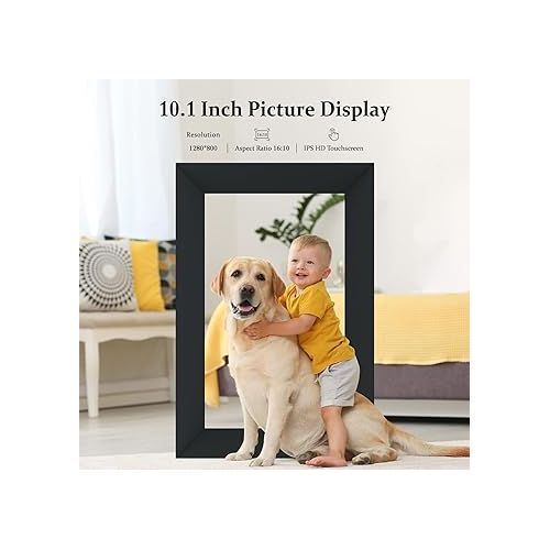  AEEZO 10.1 Inch WiFi Digital Picture Frame, IPS Touch Screen Smart Cloud Photo Frame with 16GB Storage, Easy Setup to Share Photos or Videos via AiMOR APP, Auto-Rotate, Wall Mountable (Black)