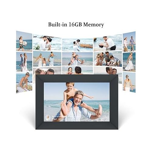  AEEZO 10.1 Inch WiFi Digital Picture Frame, IPS Touch Screen Smart Cloud Photo Frame with 16GB Storage, Easy Setup to Share Photos or Videos via AiMOR APP, Auto-Rotate, Wall Mountable (Black)