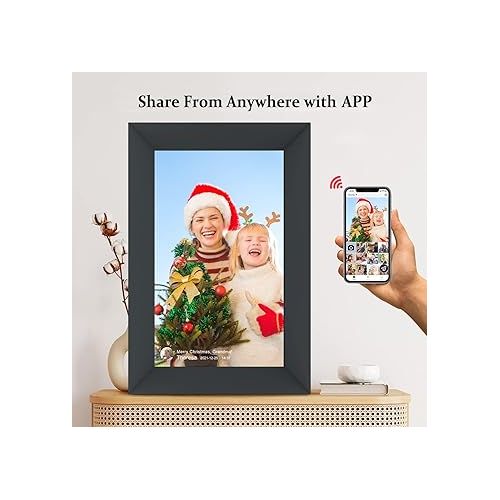  AEEZO 10.1 Inch WiFi Digital Picture Frame, IPS Touch Screen Smart Cloud Photo Frame with 16GB Storage, Easy Setup to Share Photos or Videos via AiMOR APP, Auto-Rotate, Wall Mountable (Black)