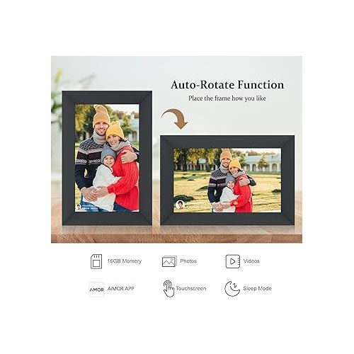  AEEZO 10.1 Inch WiFi Digital Picture Frame, IPS Touch Screen Smart Cloud Photo Frame with 16GB Storage, Easy Setup to Share Photos or Videos via AiMOR APP, Auto-Rotate, Wall Mountable (Black)