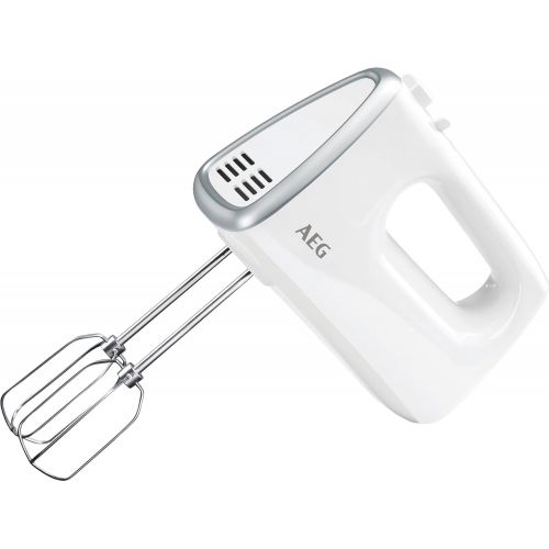  AEG HM 3330 Handmixer (450 Watt, 5 variable Geschwindigkeitsstufen, Turbo-Funktion fuer Hoechstleistung, Auswurftaste, 2 Ruehrbesen und 2 Knethaken spuelmaschinenfest, 1m Kabel) weiss/s