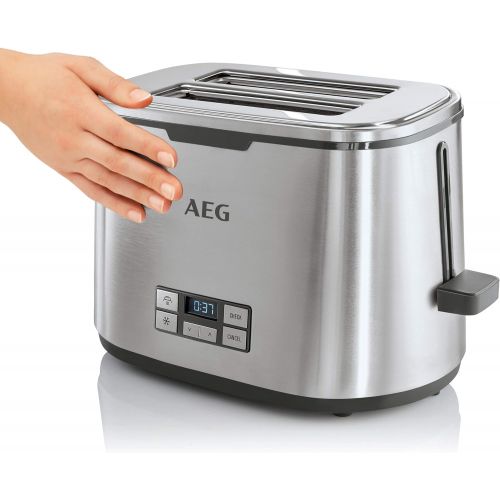  AEG Toaster PremiumLine 7Series AT 7800 / HighContrast-LCD-Display/Countdown-Toasten / 7 Braunungsgrade/Broetchenaufsatz / 2 Scheiben/Edelstahl